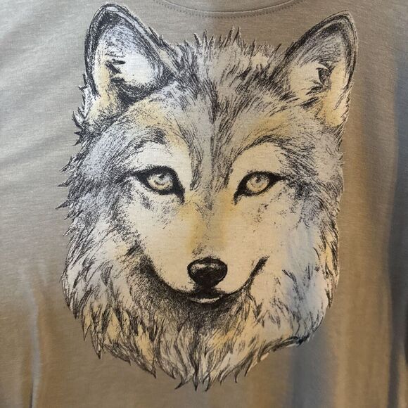 TRULY MADLY DEEPLY Womens Large Wolf Moon Graphic T-Shirt Grey Moto‎ Boho Rock - Picture 3 of 7